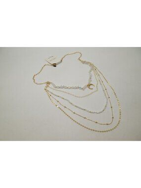 NWT Dylan Jewelry Rhodes Ivory Necklace Layered Gold Tone Beaded Crescent Pendan